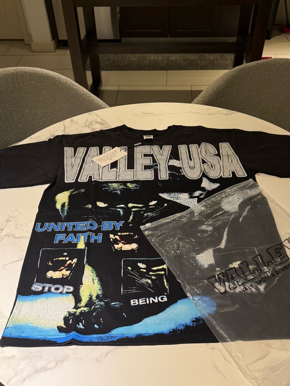 & Other Stories Black 'Valley USA' Graphic Tee with Blue Accents